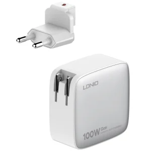 شارژر دیواری ۱۰۰ وات ۴ پورت الدینیو مدل Q408 به همراه کابل USB-C