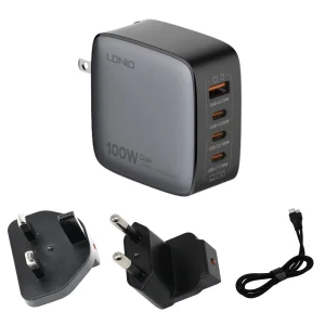 شارژر دیواری ۱۰۰ وات ۴ پورت الدینیو مدل Q408 به همراه کابل USB-C