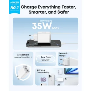 شارژر دیواری 35 وات انکر مدل A2658 به همراه کابل USB-C