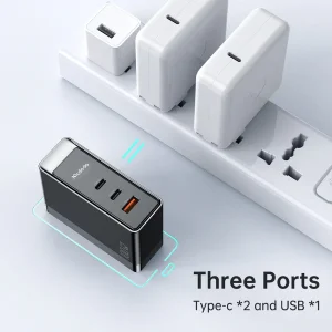 شارژر دیواری 100 وات مک دودو مدل GaN 100W 3-Port بهمراه تبدیل برق