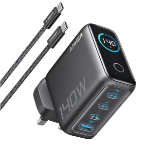 شارژر دیواری 140 وات 4 پورت انکر مدل B0DPKP7RD8 به همراه کابل USB-C به طول 1.5 متر