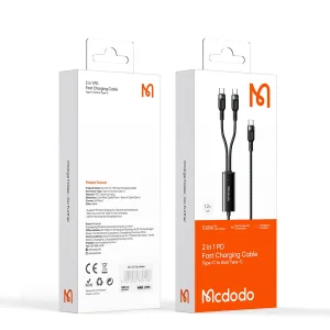 کابل تبدیل 1 به 2 USB-C مک دودو مدل CA-7470 طول 1.2 متر