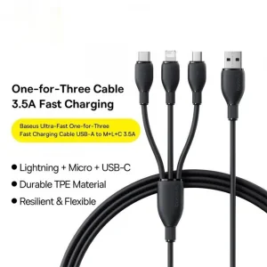 کابل تبدیل USB-C بیسوس مدل Flash Series 3 100W طول 1.5 متر