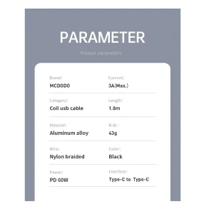 کابل USB-C مک دودو مدل MC-CA-7860 طول 1.8 متر