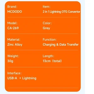 مبدل لایتنینگ به USB3.0 / لایتنینگ مک دودو مدل CA269