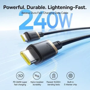 کابل تبدیل USB-C بیسوس مدل Dura Series 240W طول 1 متر