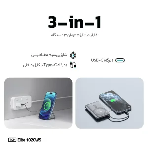 پاوربانک بی‌سیم 22.5 وات تی سی اچ مدل Elite 1020WS ظرفیت 10000 میلی‌آمپرساعت