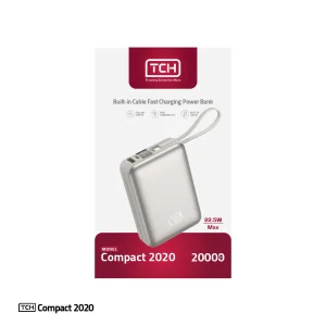 پاوربانک 22.5 وات تی سی اچ مدل Compact 2020 ظرفیت 20000 میلی‌آمپرساعت به همراه 2 عدد کابل USB-C / لایتنینگ