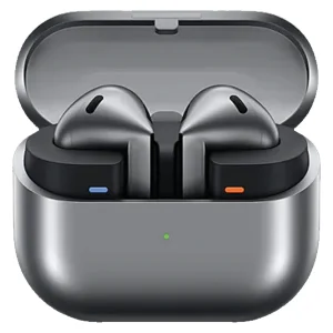 هدفون بلوتوثی سامسونگ مدل Galaxy Buds3 با نویز کنسلینگ فعال (ANC)، نویز کنسلینگ میکروفون (ENC)، درگاه شارژ USB Type-C، با قابلیت اتصال به چند دستگاه، دارای قابلیت صدای 360 درجه، Galaxy AI، میکروفون سه گانه، پشتیبانی از فرمان لمسی، ضد آب و گرد و غبار
