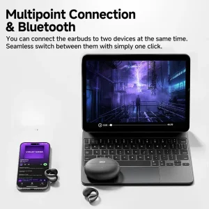 هدفون بلوتوثی کیو سی وای مدل Crossky C30 با نویز کنسلینگ میکروفون (ENC)، درگاه شارژ USB Type-C، دارای میکروفون دوگانه، مقاوم در برابر آب و گرد و غبار با استاندارد IPX4