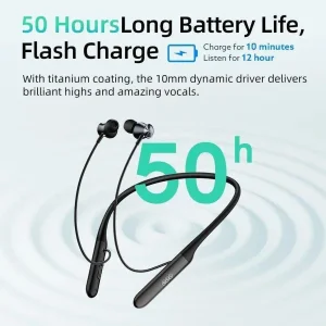 هدفون بلوتوثی گردنی QCY مدل C2 با قابلیت حذف نویز محیطی (ENC)، درگاه شارژ USB Type-C، با قابلیت شارژ سریع، مقاوم در برابر رطوبت و عرق (IPX4)