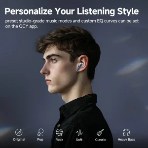 هدفون بلوتوثی کیو سی وای مدل MeloBuds Neo بدون قابلیت نویز کنسلینگ، درگاه شارژ USB Type-C، مقاوم در برابر رطوبت و عرق با استاندارد IPX5