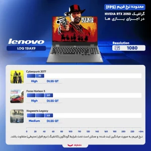 لپ‌تاپ لنوو مدل LOQ 15IAX9 با پردازنده Core i5-12450HX و گرافیک RTX2050 4GB، رم DDR5 12GB با فرکانس 4800MHz، حافظه SSD با ظرفیت 512GB، نمایشگر 15.6 اینچ IPS با وضوح Full HD و نرخ به‌روزرسانی 144Hz، دارای نور پس‌زمینه کیبورد