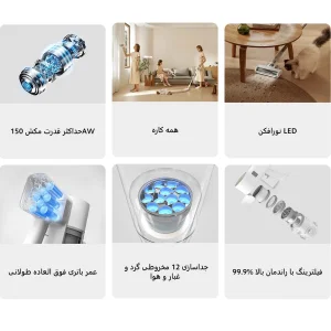جارو شارژی عصایی شیائومی مدل G20 نسخه جهانی با موتور 460 وات، توان مکش 150 ایر وات، باتری 3000 میلی‌آمپر ساعت، فیلتر 5 مرحله‌ای HEPA، سه حالت مکش و نمایشگر LED رنگی