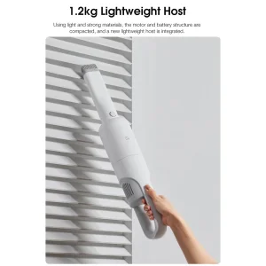 جارو شارژی عصایی شیائومی مدل Light با قدرت مکش 17 کیلوپاسکال، باتری 2500 میلی‌آمپر ساعت، فیلتر سه‌گانه HEPA با راندمان 99.97 درصد، دو حالت مکش و وزن 1.2 کیلوگرم