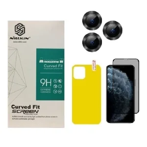 محافظ صفحه نمایش حریم شخصی نیلکین مدل PSP مناسب برای گوشی موبایل اپل iPhone 13 pro max به همراه محافظ پشت گوشی و محافظ لنز دوربین
