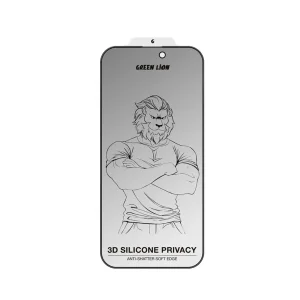 محافظ صفحه نمایش حریم شخصی گرین لاین مدل 3D Silicone Plus Privacy مناسب برای گوشی موبایل اپل iPhone 15 Pro Max