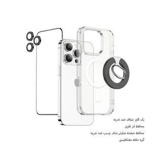 محافظ صفحه نمایش گرین مدل protection pack مناسب برای گوشی موبایل اپل iphone 14 pro max به همراه محافظ لنز و کاور و پایه نگهدارنده