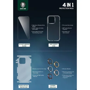 محافظ صفحه نمایش گرین مدل 4in1 مناسب برای گوشی موبایل اپل iPhone 14 Pro Max به همراه محافظ پشت گوشی و محافظ لنز و کاور