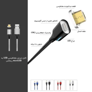 کابل تبدیل مغناطیسی USB به microUSB ریمکس مدل RC-200 طول 1 متر