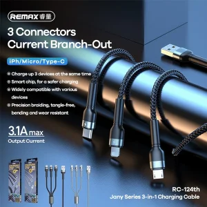 کابل تبدیل USB به microUSB / USB-C / لایتنینگ ریمکس مدل RC-124th طول 1.2 متر