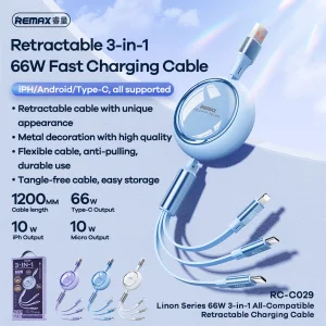 کابل تبدیل USB به USB-C / لایتنینگ / Micro USB ریمکس مدل RC-C029 طول 1.2 متر