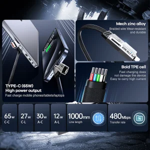 کابل تبدیل USB-C /USB به USB-C/ لایتنینگ ریمکس مدل Multi Fast Charge طول 1 متر