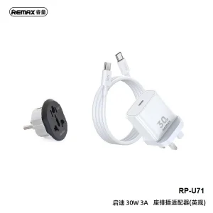 شارژر دیواری 30 وات ریمکس مدل All-compatible GaN-RP-U71 3Pin به همراه کابل USB-C