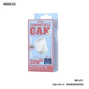 شارژر دیواری 30 وات ریمکس مدل All-compatible GaN-RP-U71 3Pin به همراه کابل USB-C