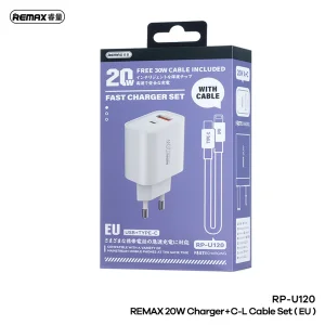 شارژر دیواری 20 وات ریمکس مدل RP-U120 EU به همراه کابل لایتنینگ