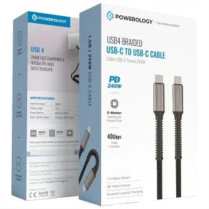 کابل تبدیل USB-C به USB-C پاورولوجی مدل USB4 Braided طول 1.5 متر