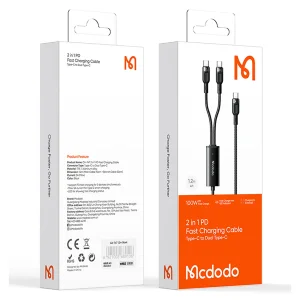 کابل USB-C به USB-C/USB-C مک دودو مدل 2IN1 PD Fast Charging 100W طول 1.2 متر