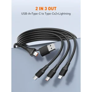 کابل تبدیل USB / USB-C به USB-C / لایتنینگ الدینیو مدل 3IN1 LC97uc طول 1.2 متر