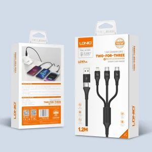 کابل تبدیل USB / USB-C به USB-C / لایتنینگ الدینیو مدل 3IN1 LC97uc طول 1.2 متر