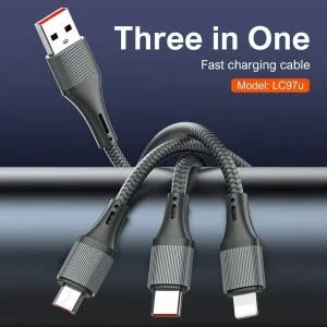 کابل تبدیل USB به USB-C / microUSB / لایتنینگ الدینیو مدل 3IN1 LC97u طول 1.2 متر