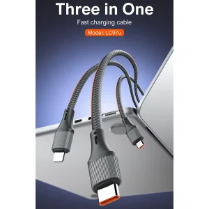 کابل تبدیل USB به USB-C / microUSB / لایتنینگ الدینیو مدل 3IN1 LC97u طول 1.2 متر