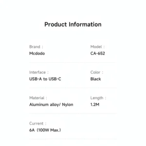 کابل تبدیل USB به USB-C مک دودو مدل CA-652 طول 1.2 متر