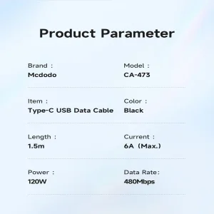 کابل تبدیل USB به USB-C مک دودو مدل 120W Super Charge طول 1.5متر