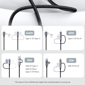 کابل تبدیل usb / usb-c به usb-c / micro usb / لایتنینگ یوسمز مدل sj738 طول 2 متر