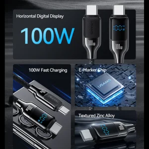 کابل تبدیل USB-C یوسمز 100 وات مدل  HX Series طول 1.2 متر