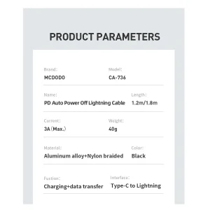 کابل تبدیل USB-C به لایتنینگ مک دودو مدل MC-CA-7360 طول 1.2 متر