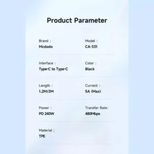 کابل تبدیل USB-C مک دودو مدل 240w طول 2 متر