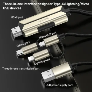 کابل تبدیل HDMI به لایتنینگ / microUSB/ USB-C یسیدو مدل HM14 طول 2 متر