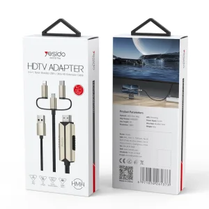 کابل تبدیل HDMI به لایتنینگ / microUSB/ USB-C یسیدو مدل HM14 طول 2 متر