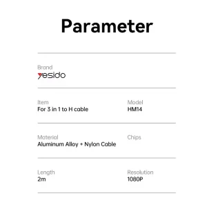 کابل تبدیل HDMI به لایتنینگ / microUSB/ USB-C یسیدو مدل HM14 طول 2 متر