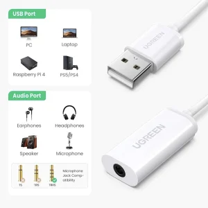 کابل تبدیل USB به جک 3.5 میلی متری صدا یوگرین مدل US206-30712