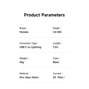 کابل تبدیل USB-C به لایتنینگ مک دودو مدل CA-005 طول 1.2 متر