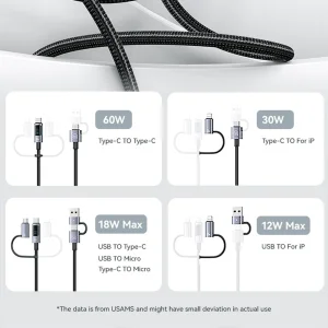 کابل تبدیل usb / usb-c به usb-c / micro usb / لایتنینگ یوسمز مدل sj736 طول 2 متر