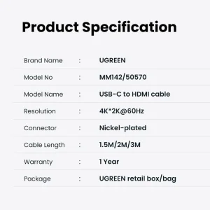 کابل تبدیل USB-C به HDMI یوگرین مدل MM142-50570 طول 1.5 متر
