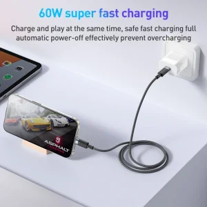 کابل USB-C یسیدو مدل AUTO POWER OFF CA160 60W طول 1.2 متر